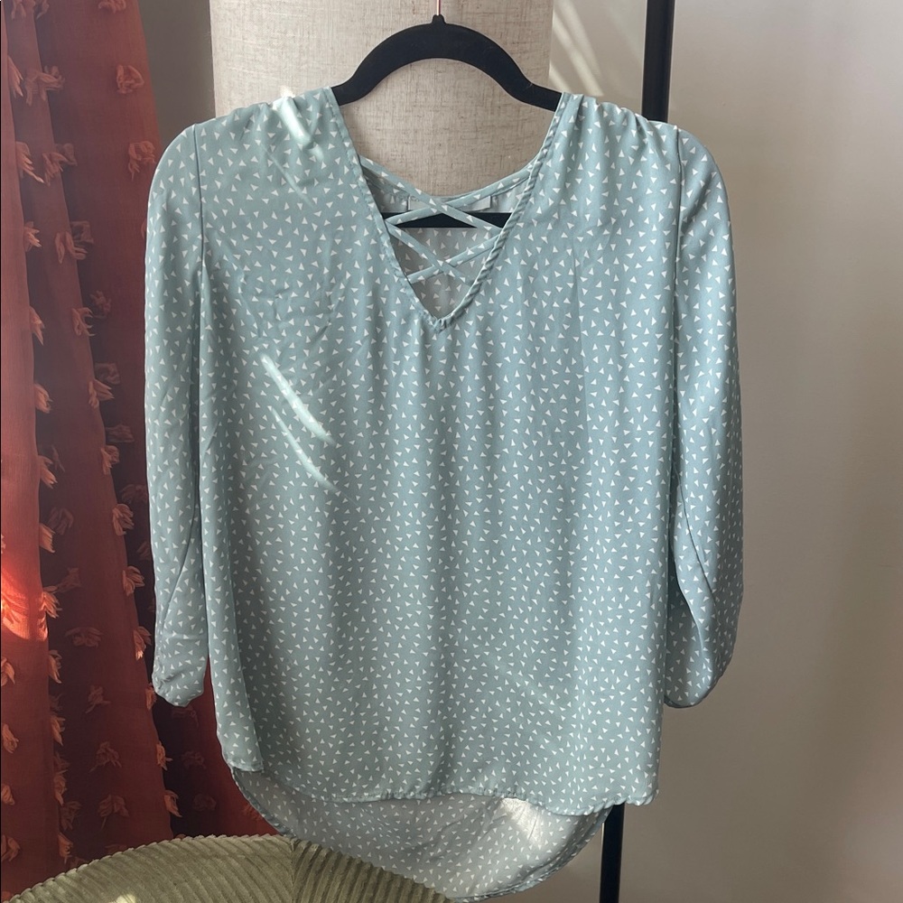 Sweet Rain Light Blue Blouse with Geometric Pattern
